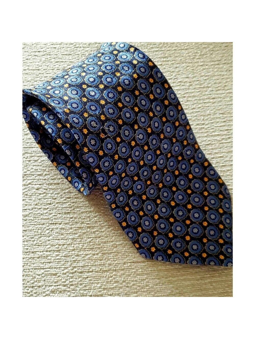 Ermenegildo Zegna Black Blue Geometric Circles Necktie Tie Pure Silk Italy 3.5in